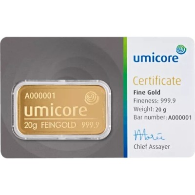 Umicore - 20g - lingote de oro de inversión