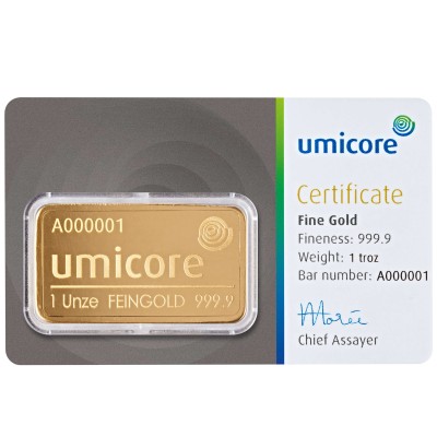 Umicore - 1 Oz - Lingotin d'or d'investissement