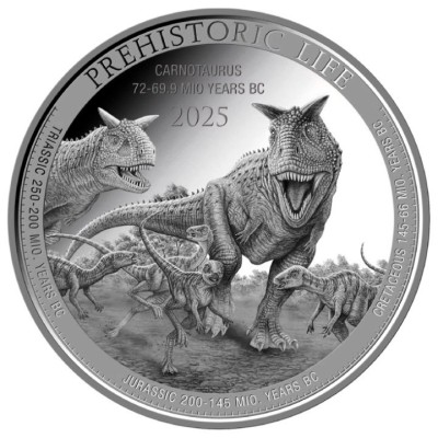 Carnotaurus (Prähistorisches Leben) 2025 - 1 Oz - Silber Anlagemünze