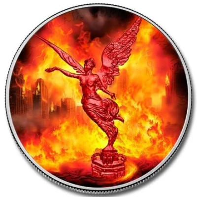 México Libertad - Fuerzas de la Naturaleza - Fuego - 1 Oz - Moneda de Plata de Colección