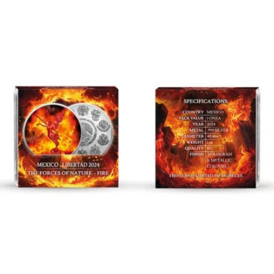 México Libertad - Fuerzas de la Naturaleza - Fuego - 1 Oz - Moneda de Plata de Colección