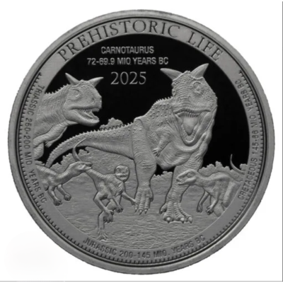 Carnotaurus (Vie préhistorique) 2025 - 1 Oz - Pièce d'investissement en argent
