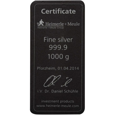 Heimerle + Meule - 1 KG - lingot d'argent d'investissement