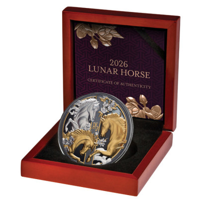 Triple Caballo Lunar (2026) -5 Oz moneda de plata de colección proof