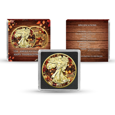 American Eagle, Feliz Día de Acción de Gracias - 1 Oz - Moneda de Plata de Colección