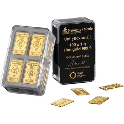 Heimerle + Meule Unity Bar 100 x 1 g - lingot d'or d'investissement