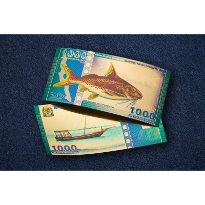 Złoty banknot Tanzański sum 1000 szylingów z jeziora Tanganika
