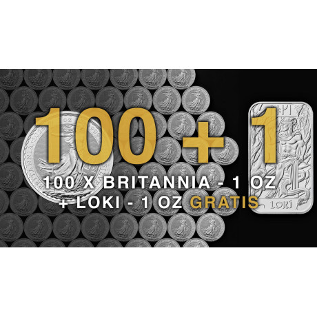 100+1 - 100 Britannia (2026) - 1 Oz - srebrna moneta inwestycyjna + LOKI 1 Oz - srebrna sztabka