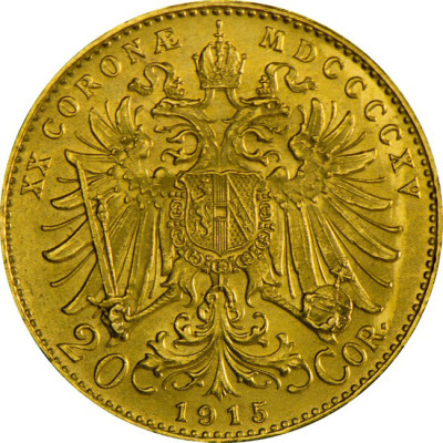 Austria 20 koron – złota moneta z ponownego wybicia – złota moneta inwestycyjna